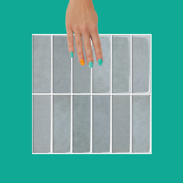 Blue stacked peel and stick subway tiles